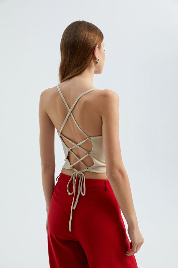 Back Detailed Thin Strap Cami Top - 5