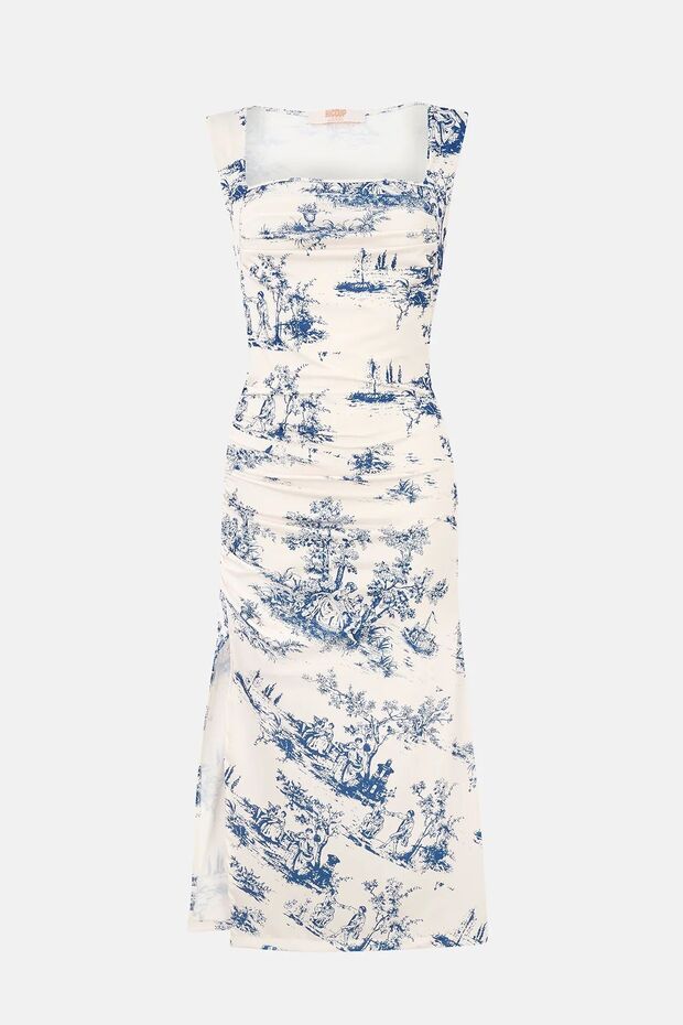 Kolsuz Baskılı Midi Elbise - 1