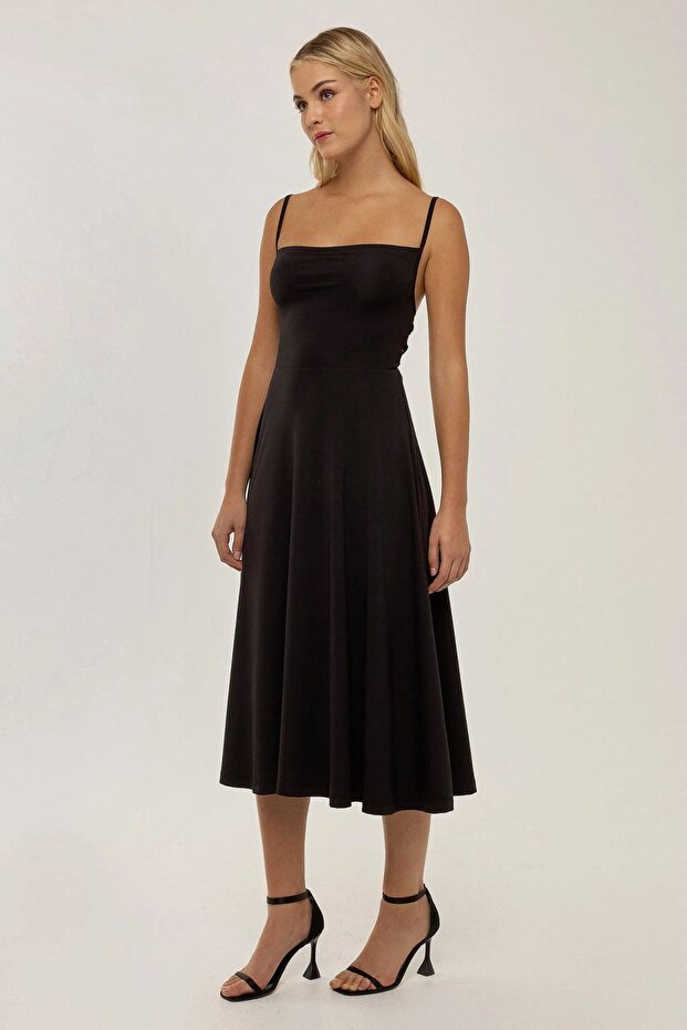 Düz Kesim Askılı Maxi Elbise - 2