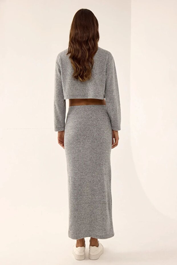 Midi Straight Fit Triko Etek - 5