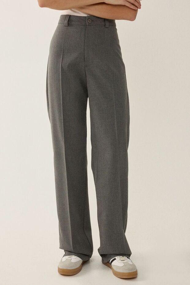 High Waist Straight Fabric Trousers