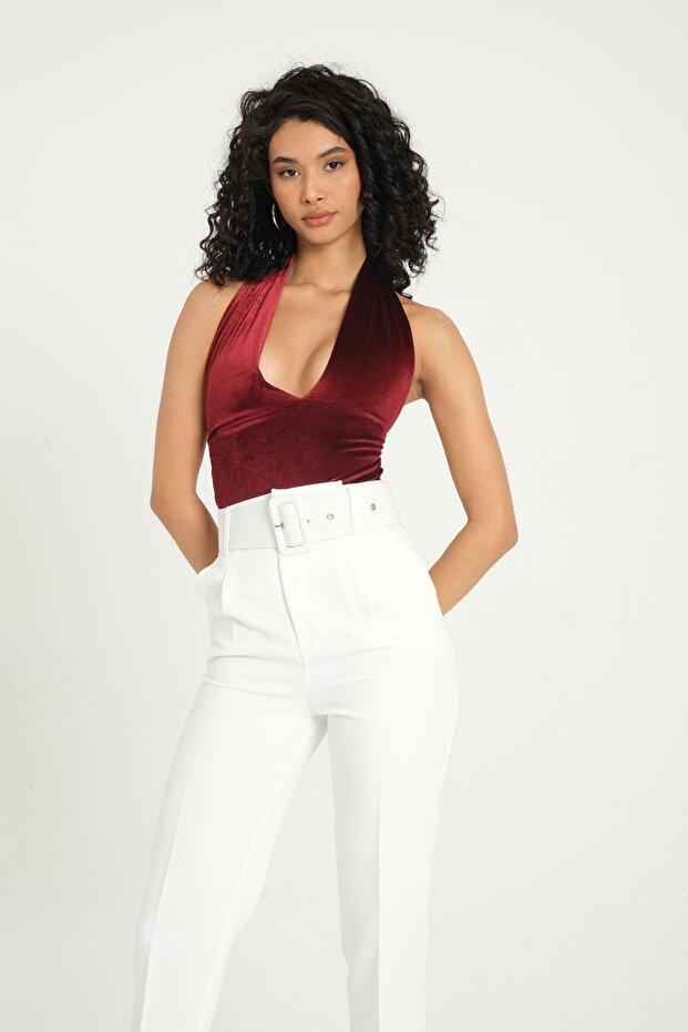 Velvet Backless Sleeveless Bodysuit