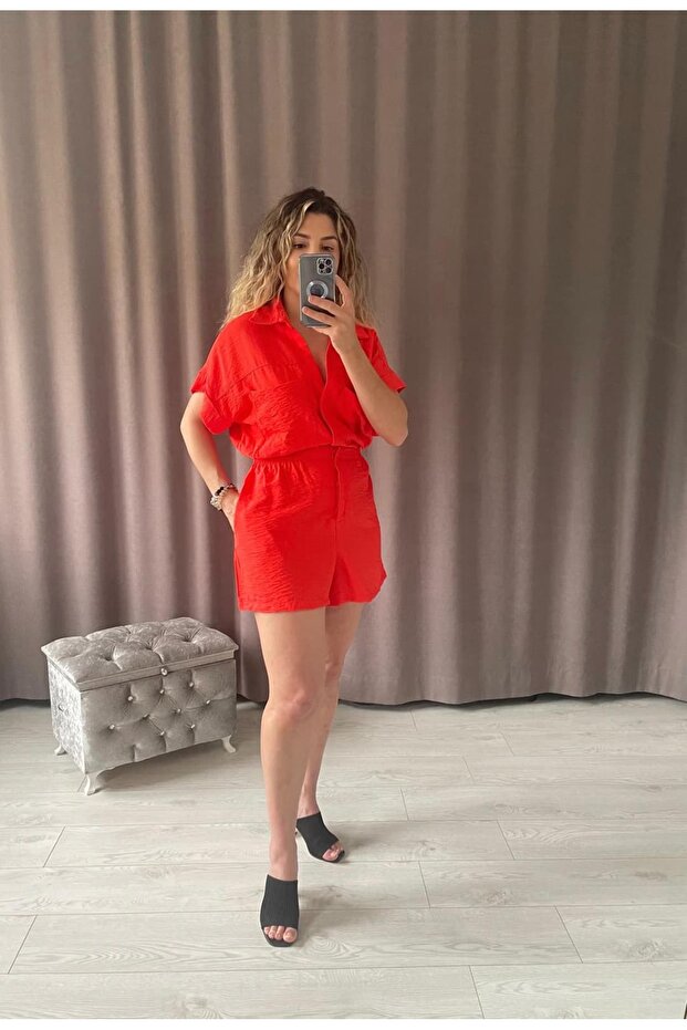 Polo Yaka Şort Tulum - 1