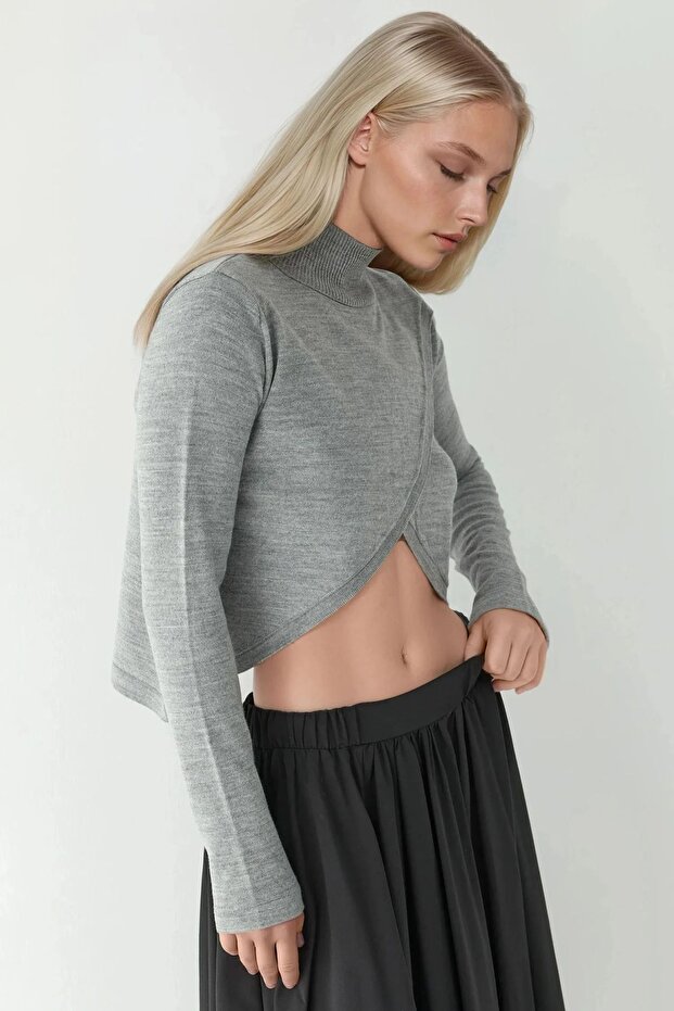 Asimetrik Turtleneck Triko Kazak - 2