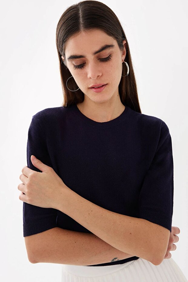 Short Sleeve Basic Knitted Sweater - 5