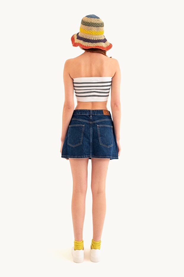 Στράπλες ριγέ Crop Top - 3