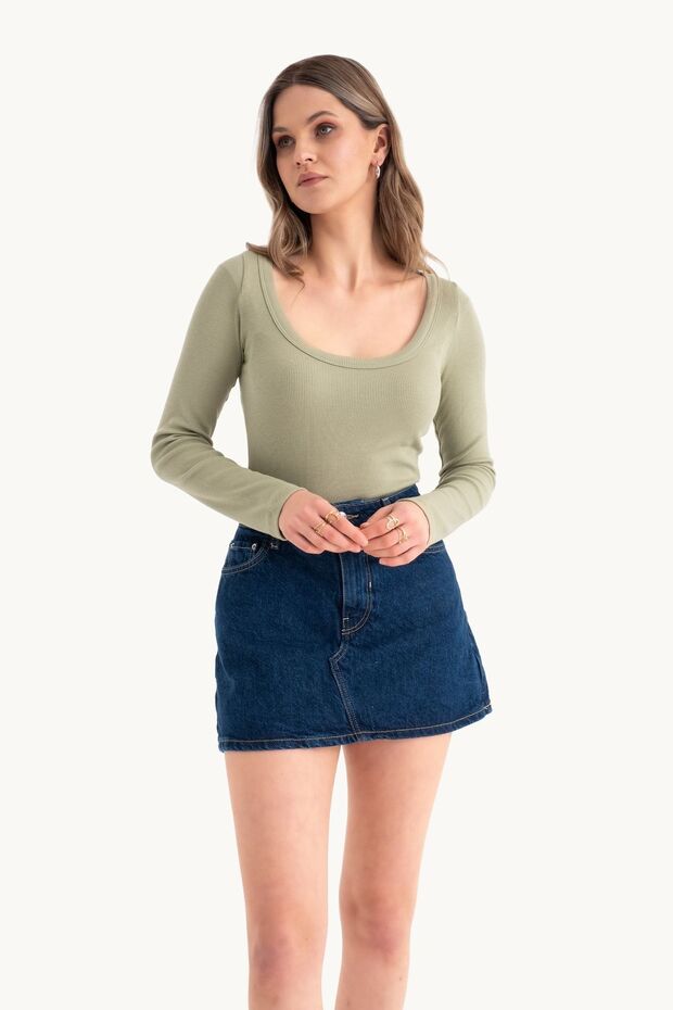 Uzun Kollu Basic Pamuklu Crop Top - 2