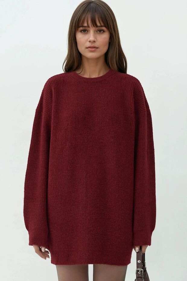 Bisiklet Yaka Triko Mini Elbise - 6