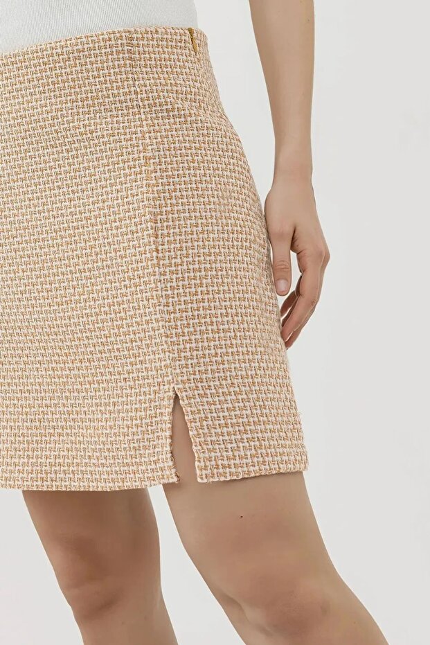 Yırtmaçlı Düz Mini Etek - 2