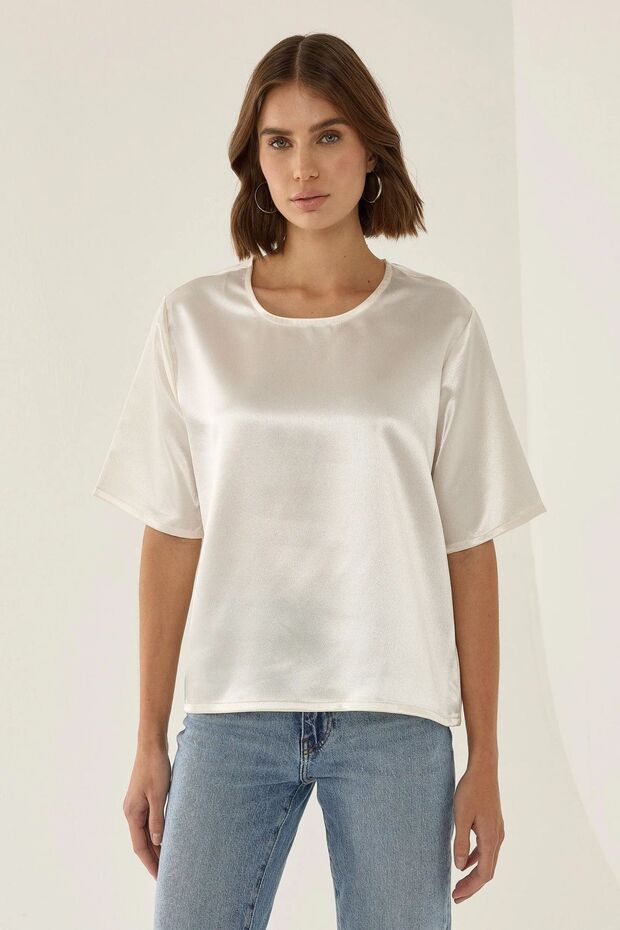 Satin Crew Neck Blouse - 2