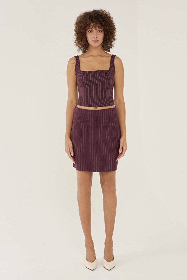 Çizgili Mini Etek - 1