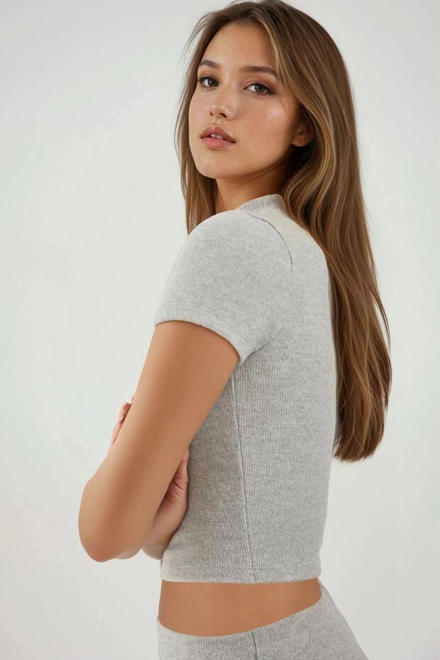 Slim Fit Triko Crop Bluz - 2