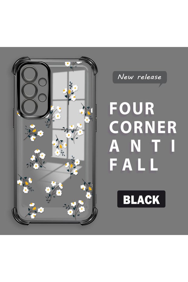 Samsung Galaxy A33 Compatible Camera Protected Transparent Soft Silicone Phone Case Flower Pattern