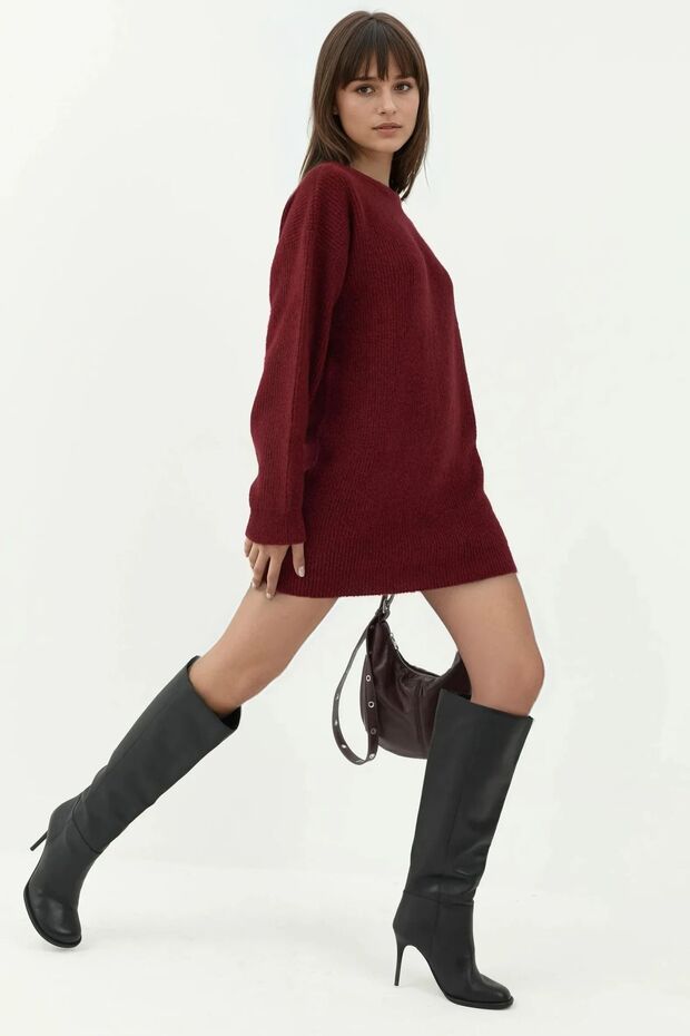 Bisiklet Yaka Triko Mini Elbise - 5