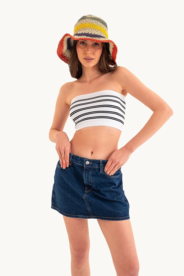 Στράπλες ριγέ Crop Top - 1