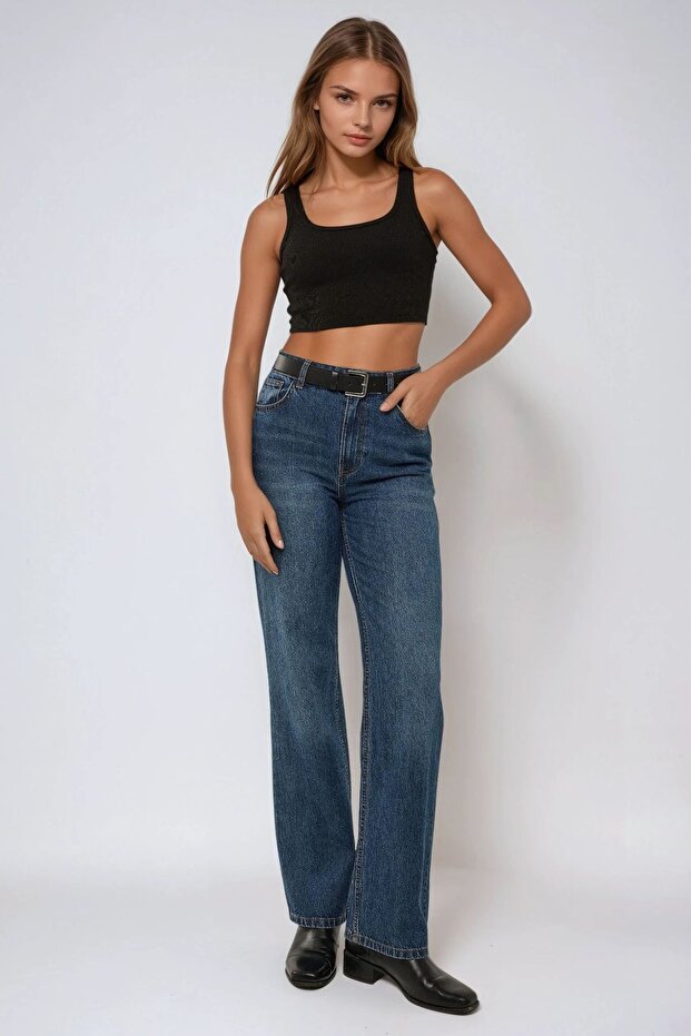 Basic Bisiklet Yaka Crop Üst - 2