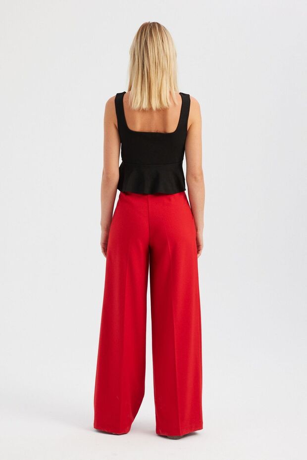 Kare Yaka Örme Volanlı Bluz - 5