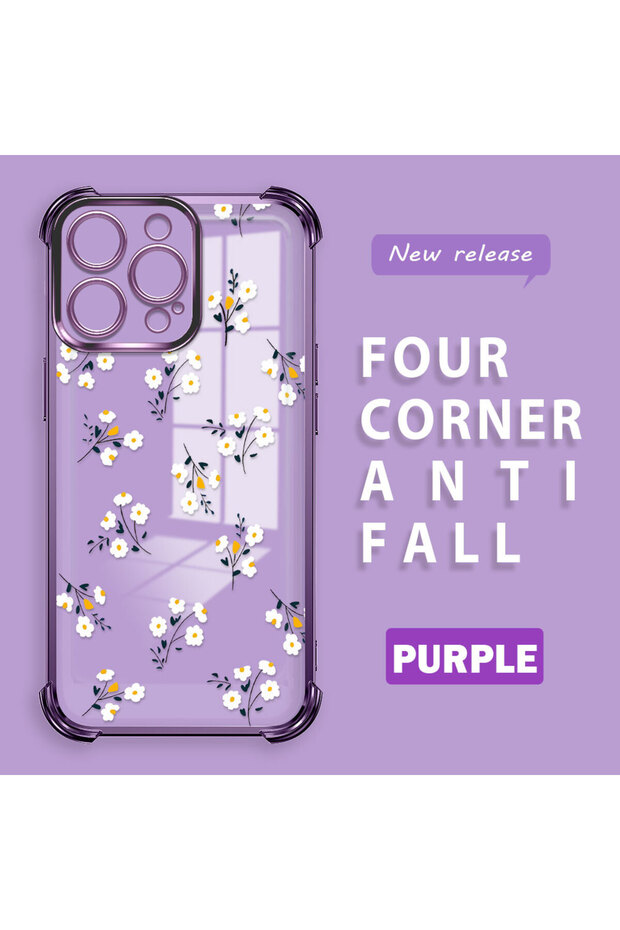iPhone 15 Pro Compatible Camera Protected Transparent Soft Silicone Phone Case Flower Pattern