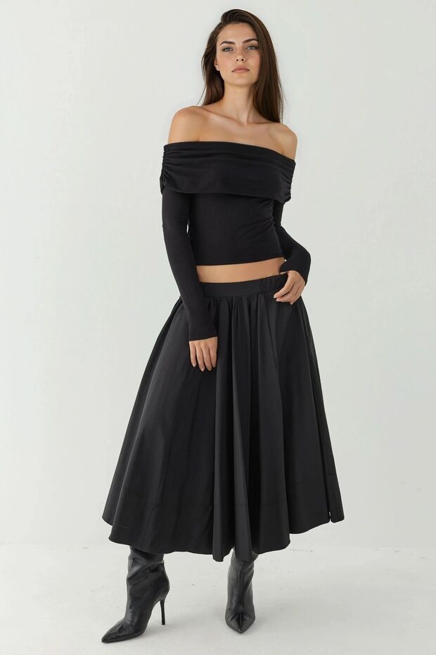 Omzu Açık Drapeli Bluz - 5