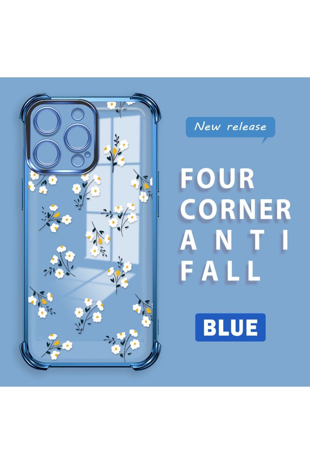 iPhone 14 Pro Max Compatible Camera Protected Transparent Soft Silicone Phone Case Flower Pattern