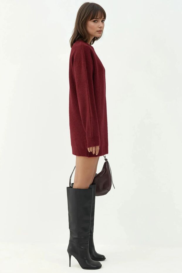 Bisiklet Yaka Triko Mini Elbise - 3