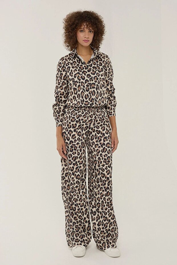 Leopard Pattern Straight Cut Trousers - 1