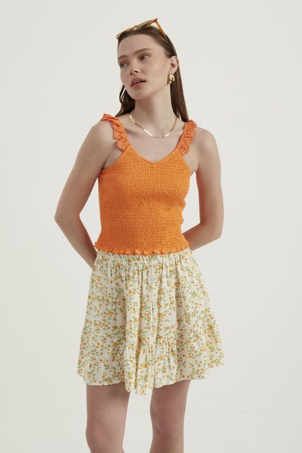 V Yaka Fermuarlı Crop Top - 3