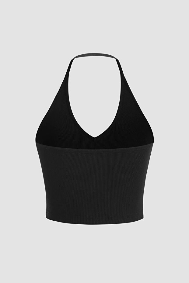 Halter Yaka Jersey Crop Top - 2