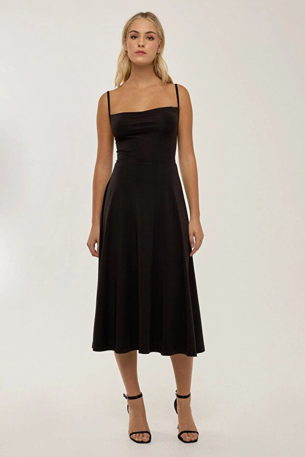 Düz Kesim Askılı Maxi Elbise - 1