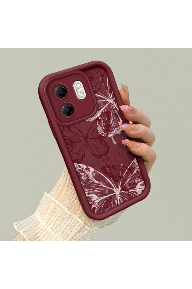 Infinix Smart 9 Burgundy Butterfly Silicone Case Camera Protection Shock Absorption Comfortable Grip