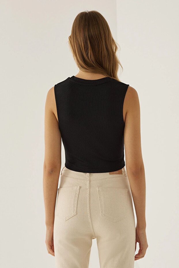 Çapraz Detaylı Örme Crop Atlet - 5