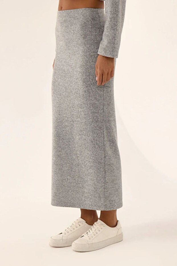 Midi Straight Fit Triko Etek - 4