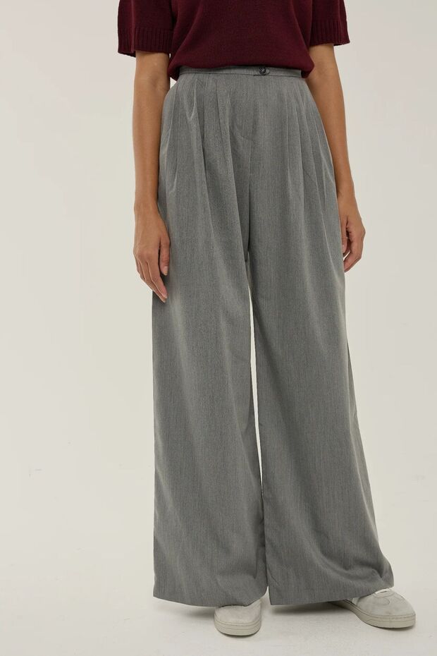 Pileli Geniş Paça Pantolon - 2