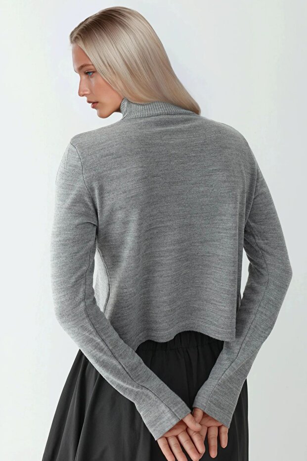 Asimetrik Turtleneck Triko Kazak - 3