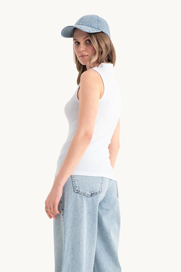 Dik Yaka Fitilli Bodycon Üst - 4