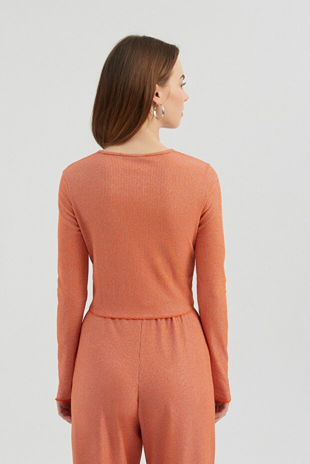 Ribbed Buttoned Long Sleeve Top - 6