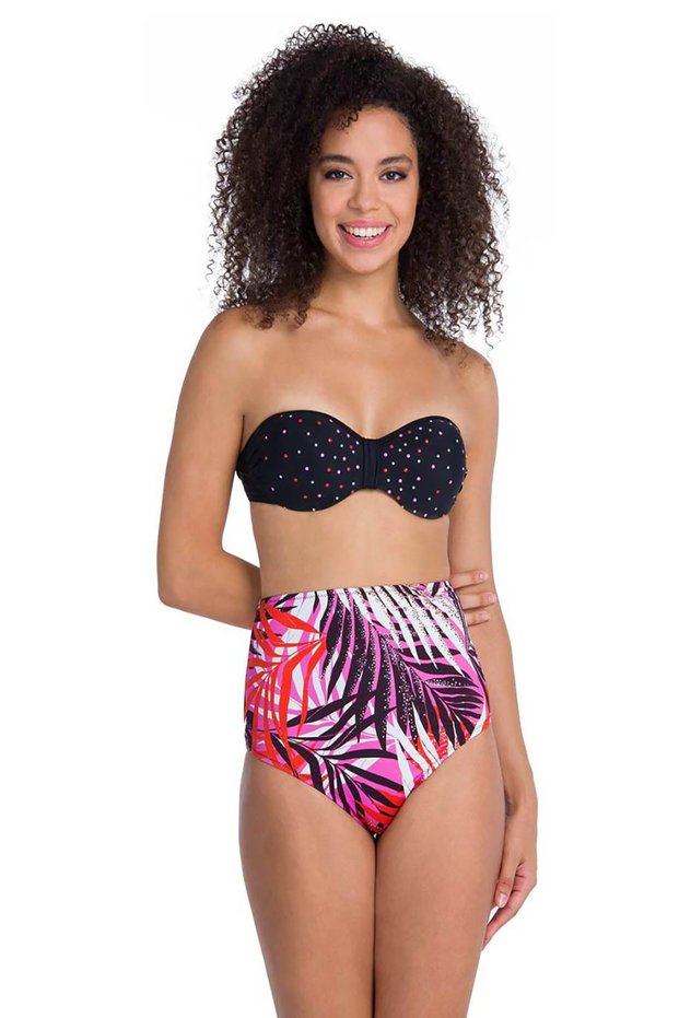 Black Padded Mixed Patterned Strapless High Waist Bikini Set