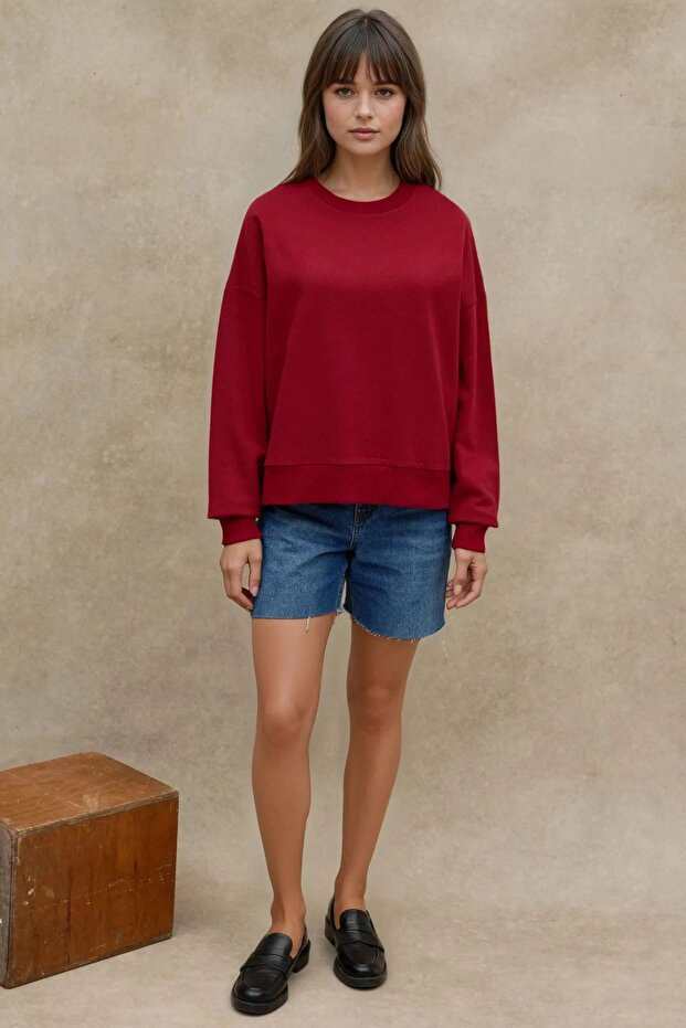 Oversize Bisiklet Yaka Basic Sweatshirt - 4