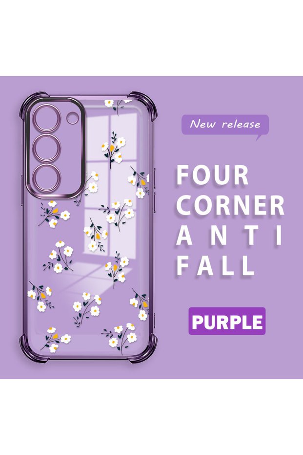 Samsung Galaxy S23 Compatible Camera Protected Transparent Soft Silicone Phone Case Flower Pattern