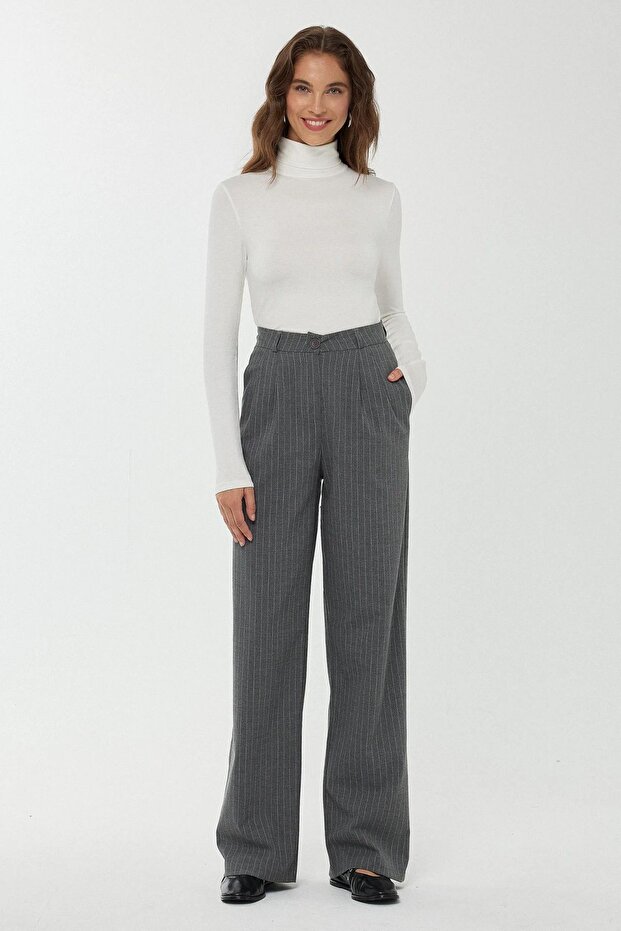 High Waist Striped Straight Leg Trousers