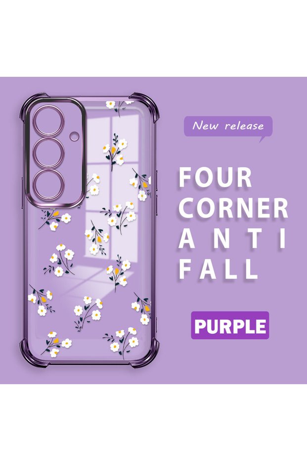 Samsung Galaxy S25 Compatible Camera Protected Transparent Soft Silicone Phone Case Flower Pattern