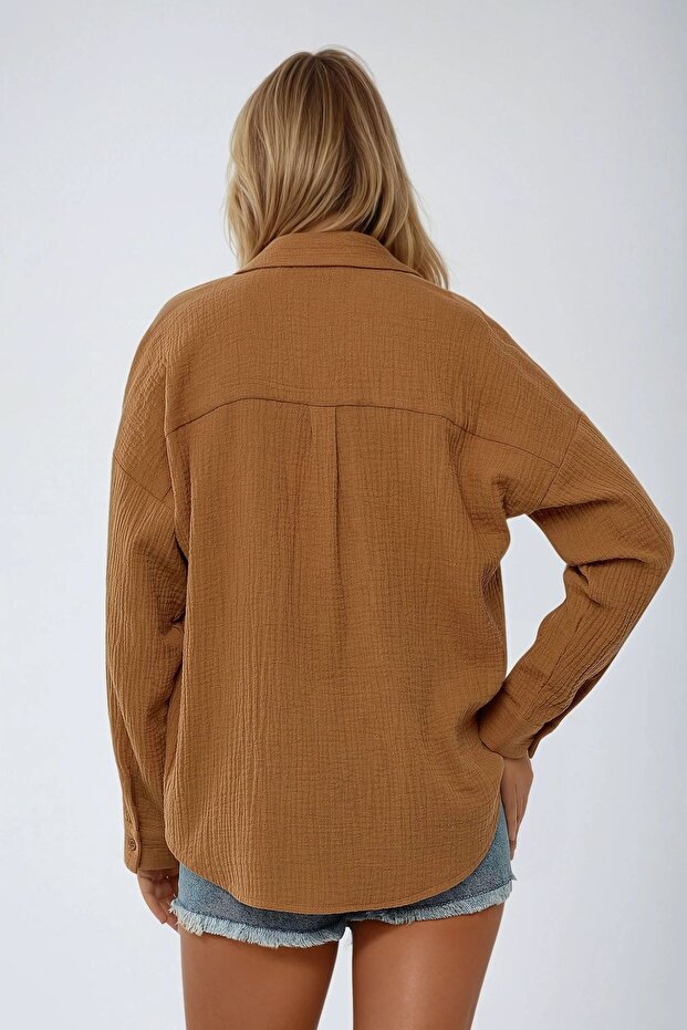 Oversize Cep Detaylı Pamuklu Gömlek - 6