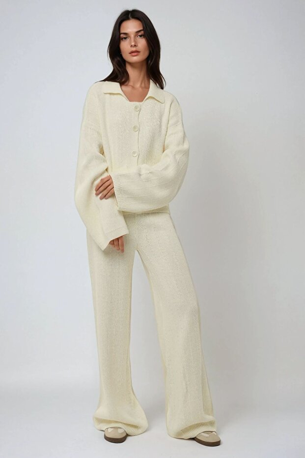 Dokulu Düğmeli Triko Hırka - 4