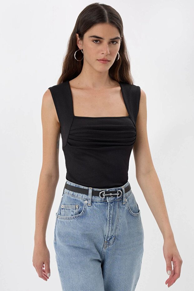 Drape Kare Yaka Bluz - 4