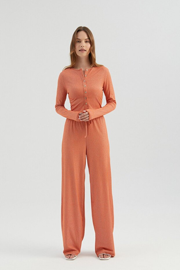 Ribbed Buttoned Long Sleeve Top - 2