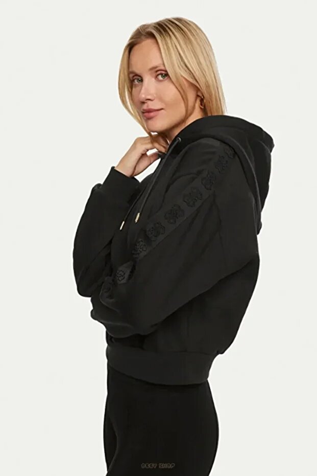 Kadın Siyah Logolu Sweatshirt - 2