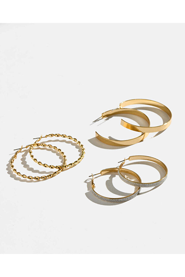 Women Gold Embellished Earrings Set (3 Pairs)