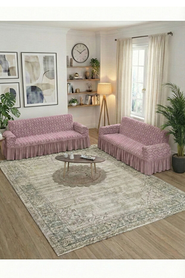 Jacquard 3+3 Ottoman Pattern Sofa, Couch, Sofa Bed Cover, with Skirt, Stretchable, Elastic, 33 Sets