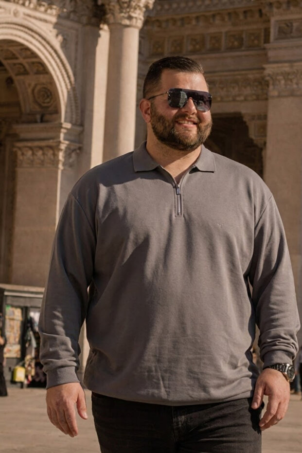 Men's Casual Plus Size Smoked Zipper Sweatshirt