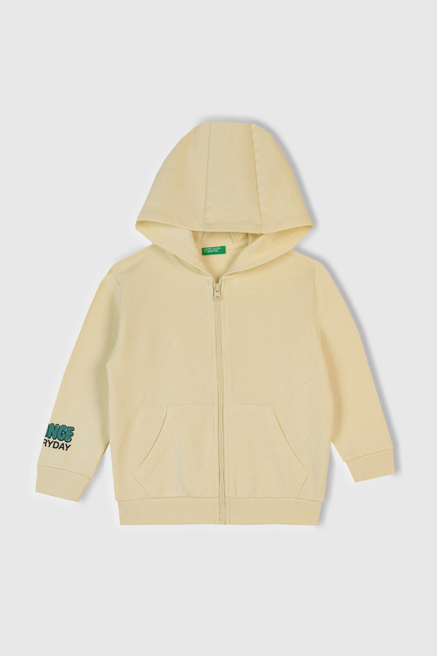 Ecru Men's Ek_ Printed Zippered Hooded Relaxed Fit Sweatshirt Model Code: (3J68G503Y3C9)